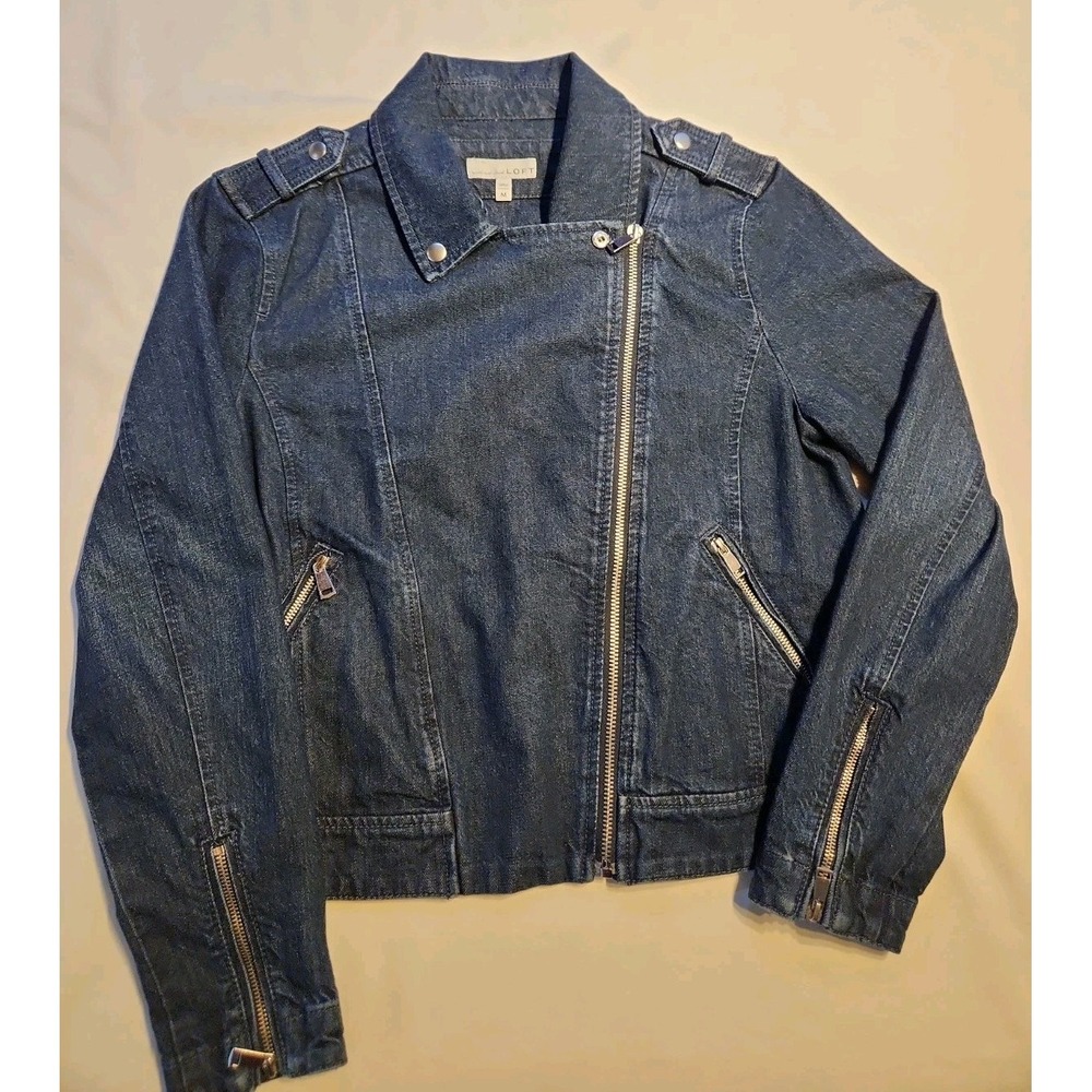 LOFT Blue Denim Jean Moto Jacket ~ Size Medium